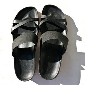 Italian shoemakers womens sandal Slipon wedge. Black. Size 8.5 Comfort